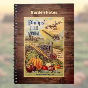 Seed Packet Farm Catalogue Vintage Art w Faux Wood Notebook