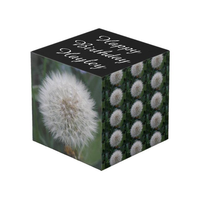 Seeding Dandelion Flower Personalised Cube (Front Angled)