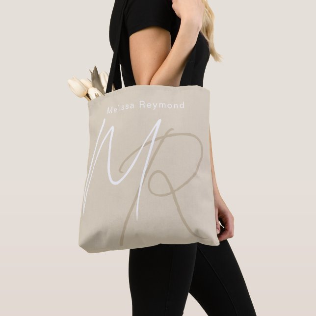 Seedpearl Elegant Script Monogram Tote Bag (Close Up)