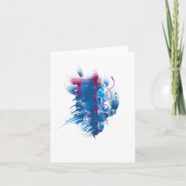 "Seedpod" blue and magenta art notecard (Front)