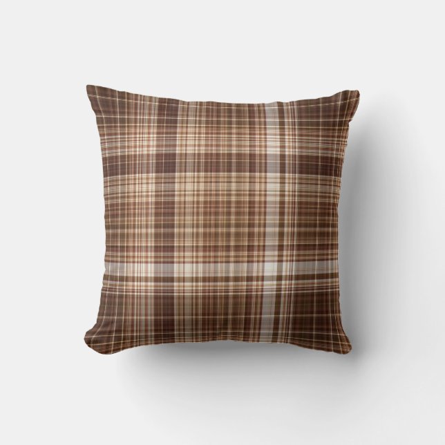 Seeds and Nuts Brown and White Plaid Cushion (Front)