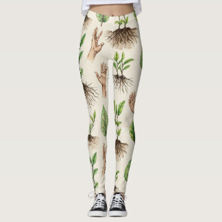 Seeds Strong Roots Hand Seamless Pattern Leggings