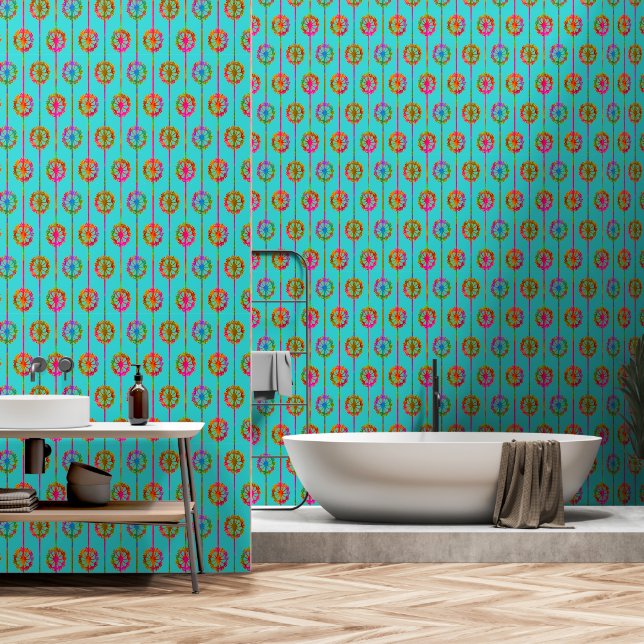 Seedy Elegance in Turquoise Wallpaper (Bathroom)