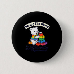 Seeing the world differently bear autism awareness 6 cm round badge
