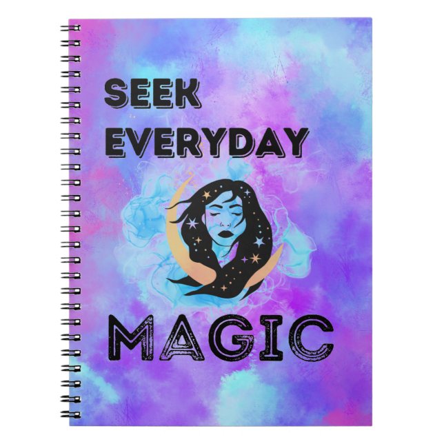 Seek Everyday Magic - watercolor moon woman Notebook (Front)