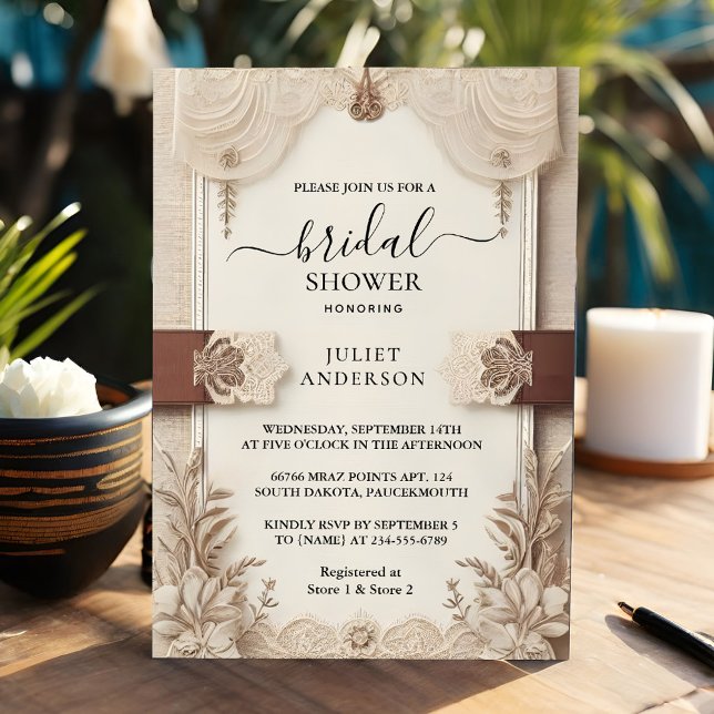 Seek Fabric Velvet Lace Linen Paper Bridal Shower Invitation (Creator Uploaded)