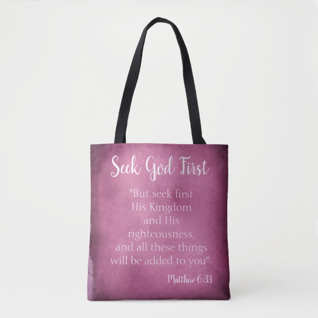 Seek God First Purple Parchment Tote Bag (Front)