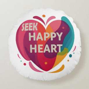 Seek Happy Heart Round Cushion