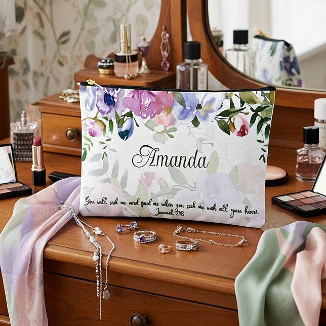 Seek me with all your heart,  floral personalised accessory pouch (Creator Uploaded)