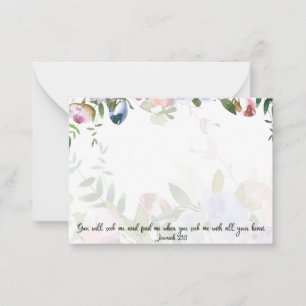 Seek my with all your heart, pink and blue floral card