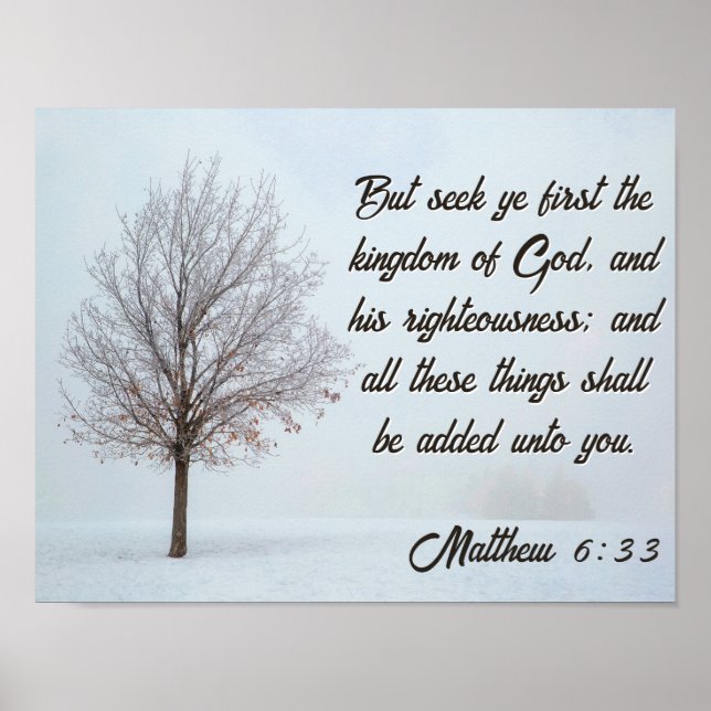 Seek Ye First the Kingdom Winter Tree Landscape Poster (Front)