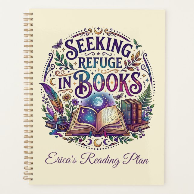 Seeking Refuge in Books Whimsical Celestial Planner (Front)
