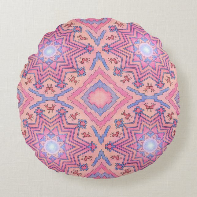 Seelenkreis – Folklore Mandala der inneren Ruhe Ru Round Cushion (Front)