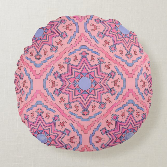 Seelenkreis – Leuchtende Mandala Fleecedecke  Round Cushion (Front)