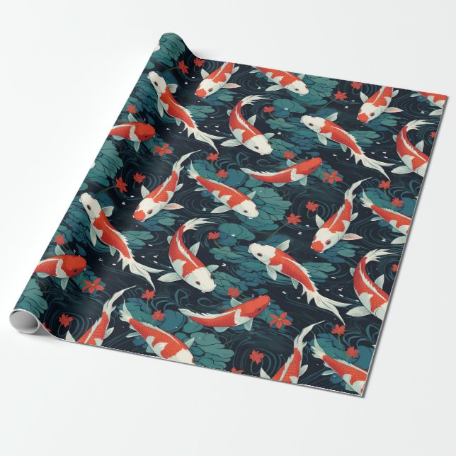 Seemless koi fish pattern wrapping paper (Unrolled)