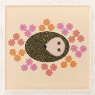 Seepy Hedgehog and Flowers Glass Coaster