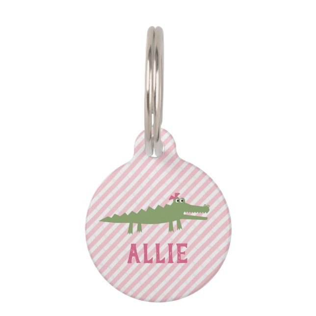 SEERSUCKER ALLIGATOR WITH BOW PET TAG (Front)