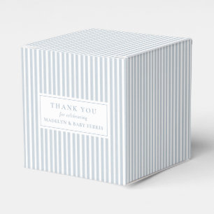 Seersucker blue white stripe preppy baby shower favour box
