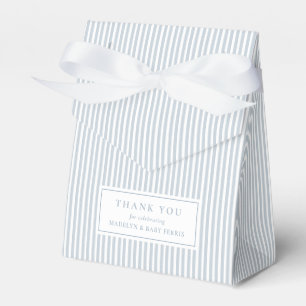 Seersucker blue white stripe preppy baby shower favour box