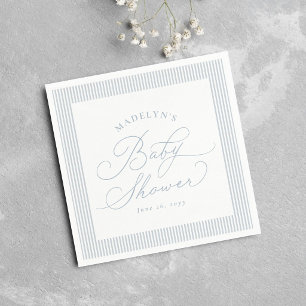 Seersucker blue white stripe preppy baby shower napkin
