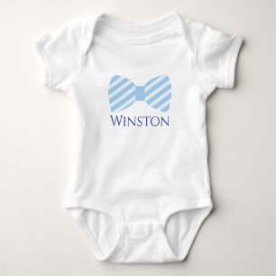 Seersucker Bow Tie Personalised Baby Boy Bodysuit