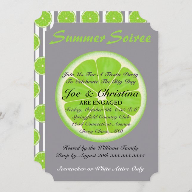 Seersucker & Lime Fiesta Cocktail Party Invitation (Front/Back)
