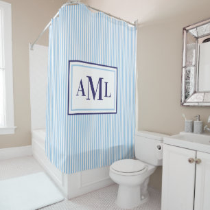 Seersucker Print Monogram Shower Curtain