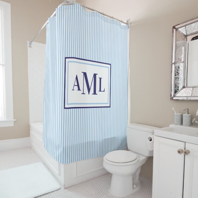 Seersucker Print Monogram Shower Curtain (In Situ)