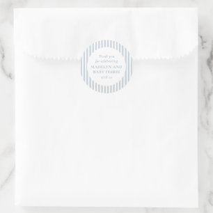 Seersucker stripe blue white baby shower classic round sticker