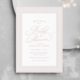Seersucker stripe preppy pink girl baby shower invitation