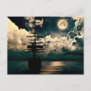 Segelschiff bei Vollmond Postkarte Postcard