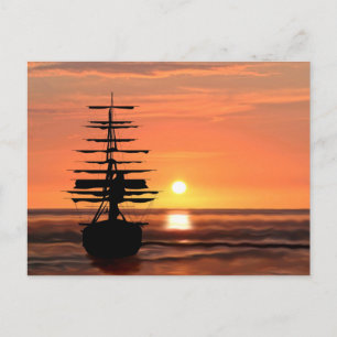 Segelschiff mit Sonnenaufgang Postkarte Postcard