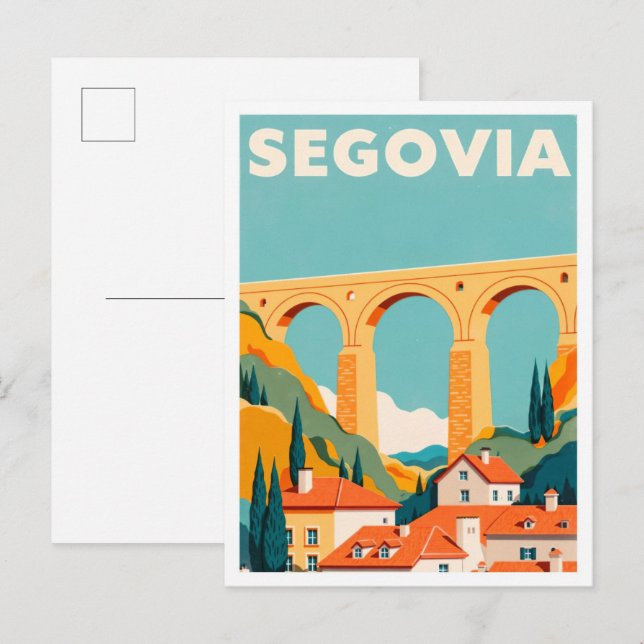 Segovia Spain Art Vintage Illustration Travel Postcard (Front/Back)