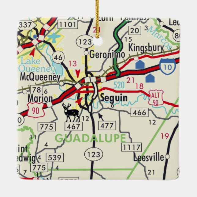 Seguin TX Road Map Ceramic Ornament (Back)