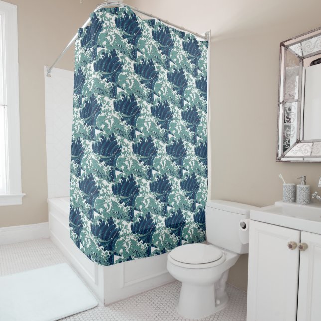 Seigaiha Calm – Japanese Wave Shower Curtain (In Situ)