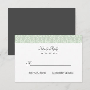 Seigaiha Dusty Green Japanese wave wedding rsvp Card