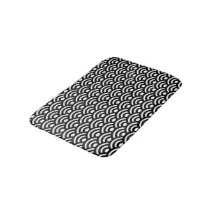 Seigaiha, Waves, Japanese, Black and White Bath Mat