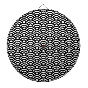 Seigaiha, Waves, Japanese, Black and White Dartboard