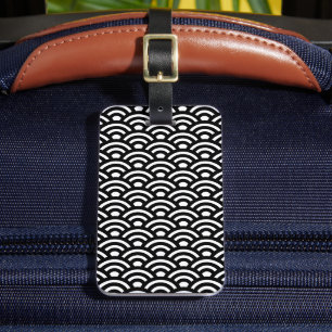 Seigaiha, Waves, Japanese, Black and White Luggage Tag