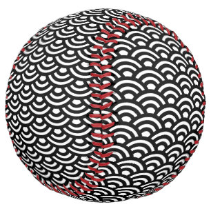 Seigaiha, Waves, Japanese, Black and White Softball