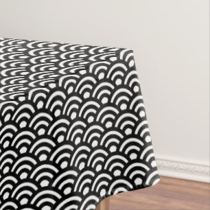 Seigaiha, Waves, Japanese, Black and White Tablecloth