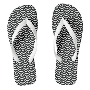 Seigaiha, Waves, Japanese, Black and White Thongs