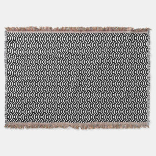 Seigaiha, Waves, Japanese, Black and White Throw Blanket