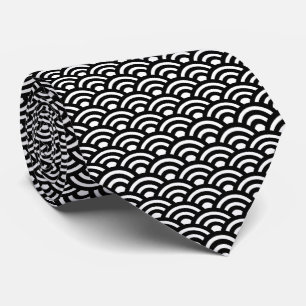Seigaiha, Waves, Japanese, Black and White Tie