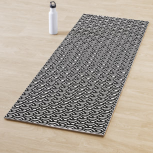 Seigaiha, Waves, Japanese, Black and White Yoga Mat
