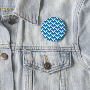 Seigaiha, Waves, Japanese, Blue and White 6 Cm Round Badge