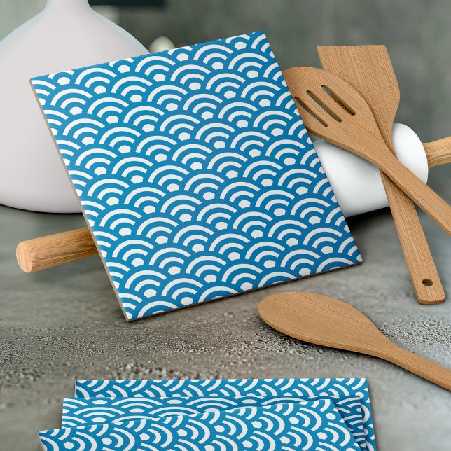Seigaiha, Waves, Japanese, Blue and White Ceramic Tile (Creator Uploaded)
