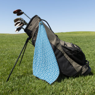 Seigaiha, Waves, Japanese, Blue and White Golf Towel