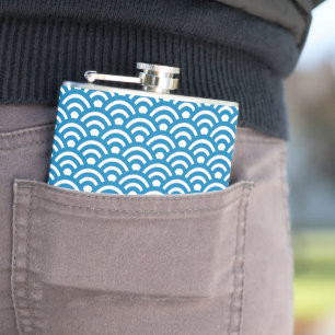 Seigaiha, Waves, Japanese, Blue and White Hip Flask