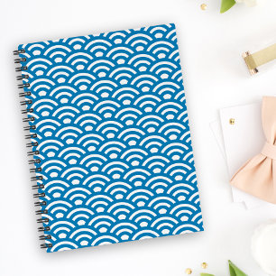 Seigaiha, Waves, Japanese, Blue and White Notebook